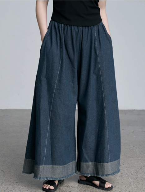 Raw Hem Wide-Leg Denim Culottes