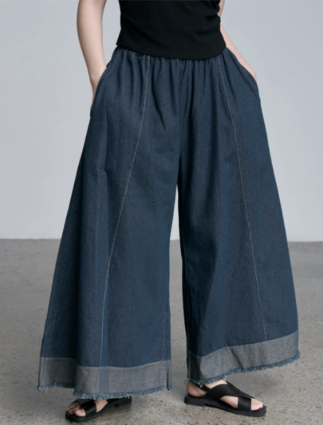 Raw Hem Wide-Leg Denim Culottes