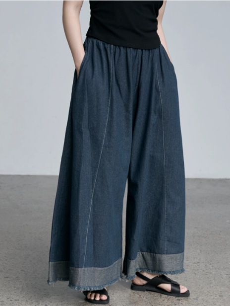 Raw Hem Wide-Leg Denim Culottes