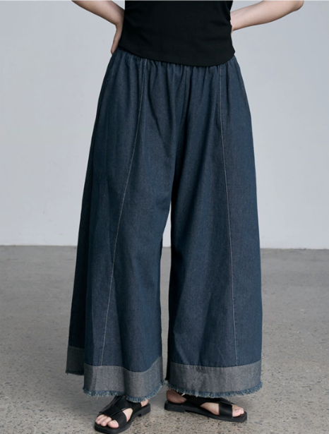 Raw Hem Wide-Leg Denim Culottes