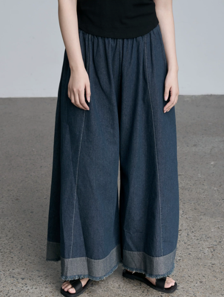 Raw Hem Wide-Leg Denim Culottes