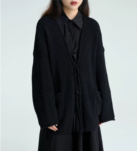 Textured Tie-Front Knit Cardigan