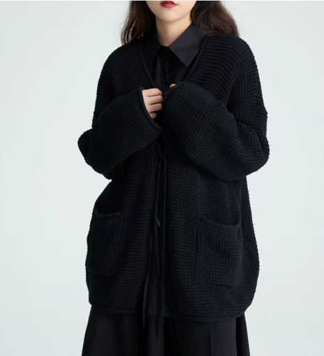 Textured Tie-Front Knit Cardigan