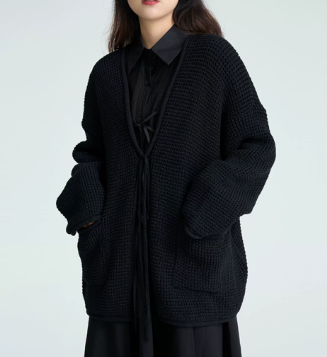 Textured Tie-Front Knit Cardigan