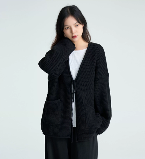 Textured Tie-Front Knit Cardigan