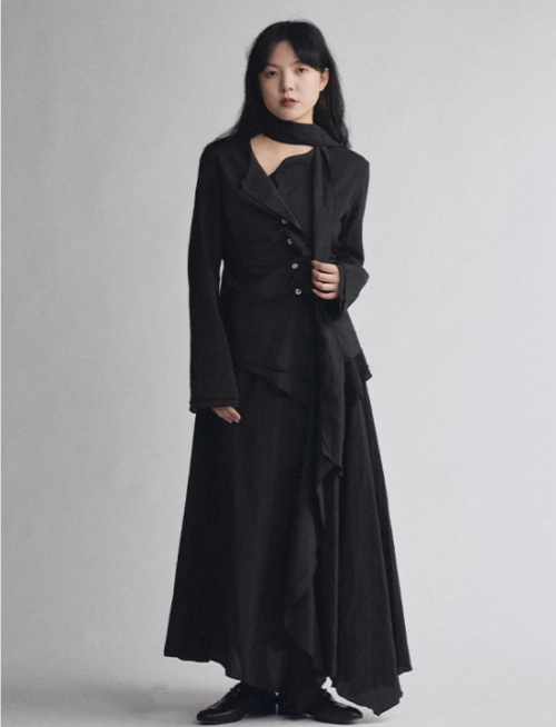 Asymmetric Drape Shirt & Skirt Set