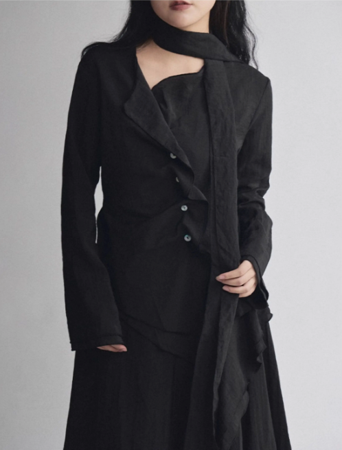 Asymmetric Drape Shirt & Skirt Set