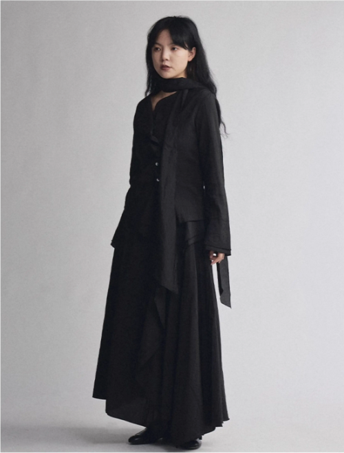 Asymmetric Drape Shirt & Skirt Set