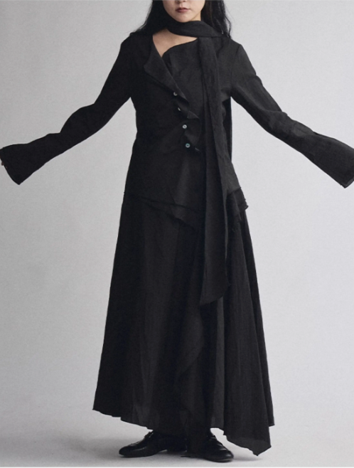 Asymmetric Drape Shirt & Skirt Set