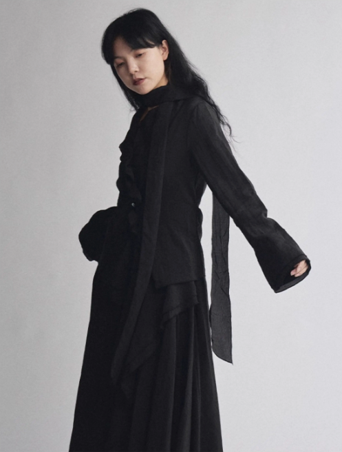Asymmetric Drape Shirt & Skirt Set
