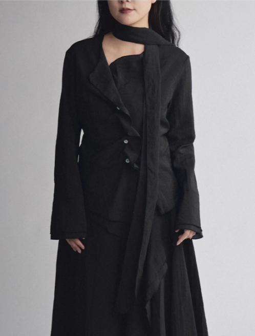 Asymmetric Drape Shirt & Skirt Set