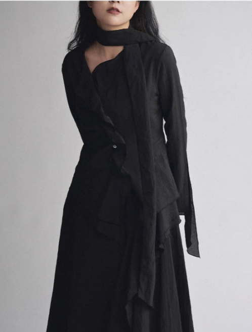 Asymmetric Drape Shirt & Skirt Set