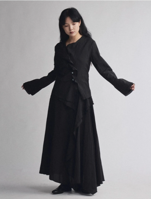 Asymmetric Drape Shirt & Skirt Set