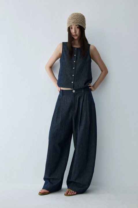 Linen Blend Reversible Vest & Wide-Leg Trouser Set