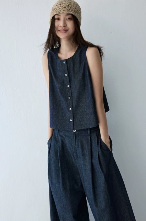 Linen Blend Reversible Vest & Wide-Leg Trouser Set