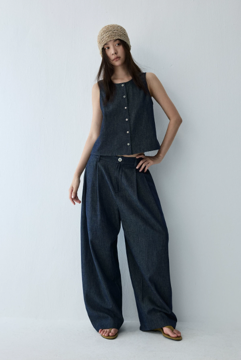 Linen Blend Reversible Vest & Wide-Leg Trouser Set