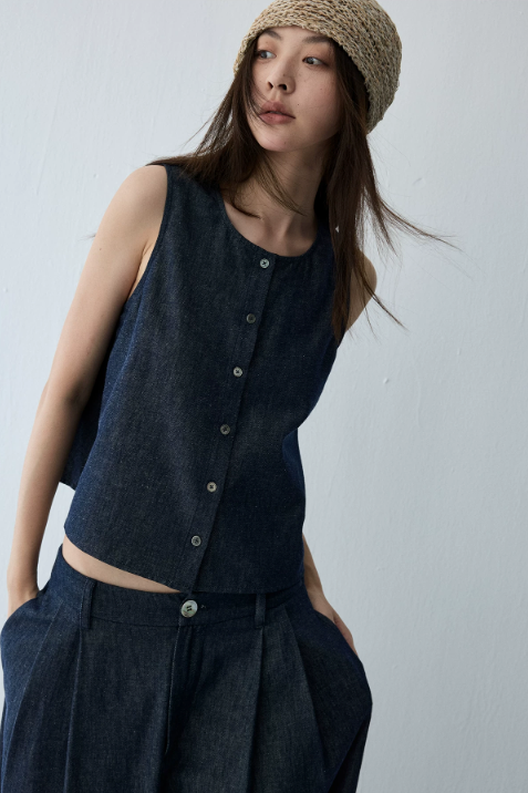 Linen Blend Reversible Vest & Wide-Leg Trouser Set