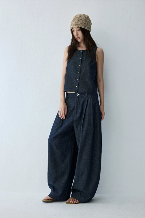 Linen Blend Reversible Vest & Wide-Leg Trouser Set