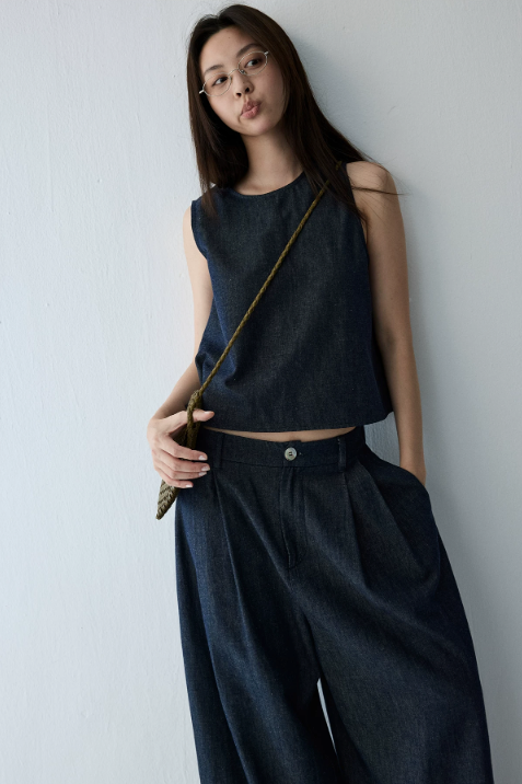 Linen Blend Reversible Vest & Wide-Leg Trouser Set