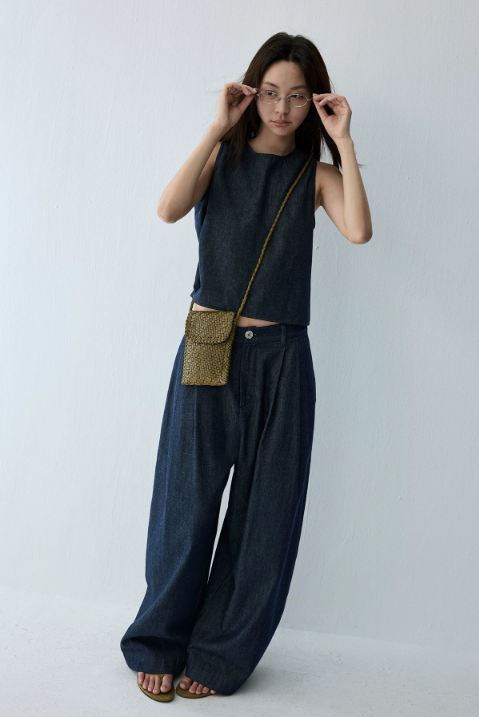 Linen Blend Reversible Vest & Wide-Leg Trouser Set