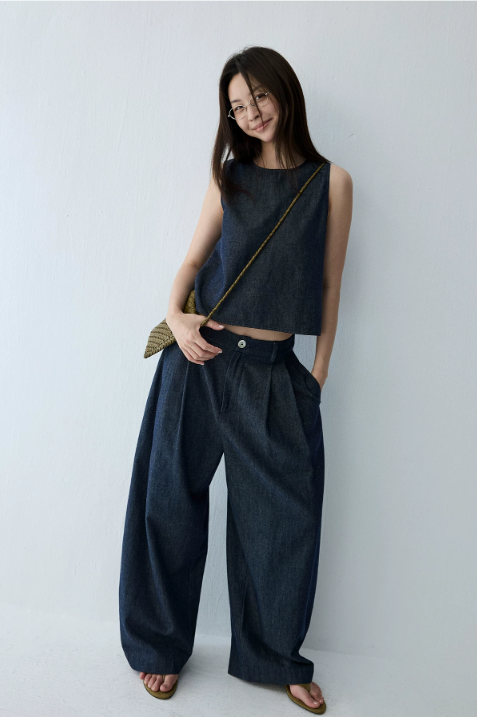 Linen Blend Reversible Vest & Wide-Leg Trouser Set