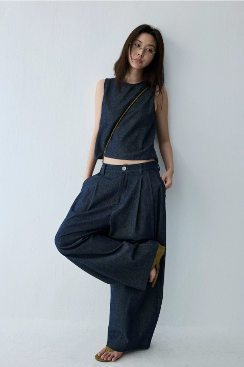 Linen Blend Reversible Vest & Wide-Leg Trouser Set