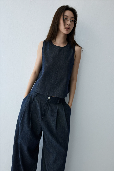 Linen Blend Reversible Vest & Wide-Leg Trouser Set
