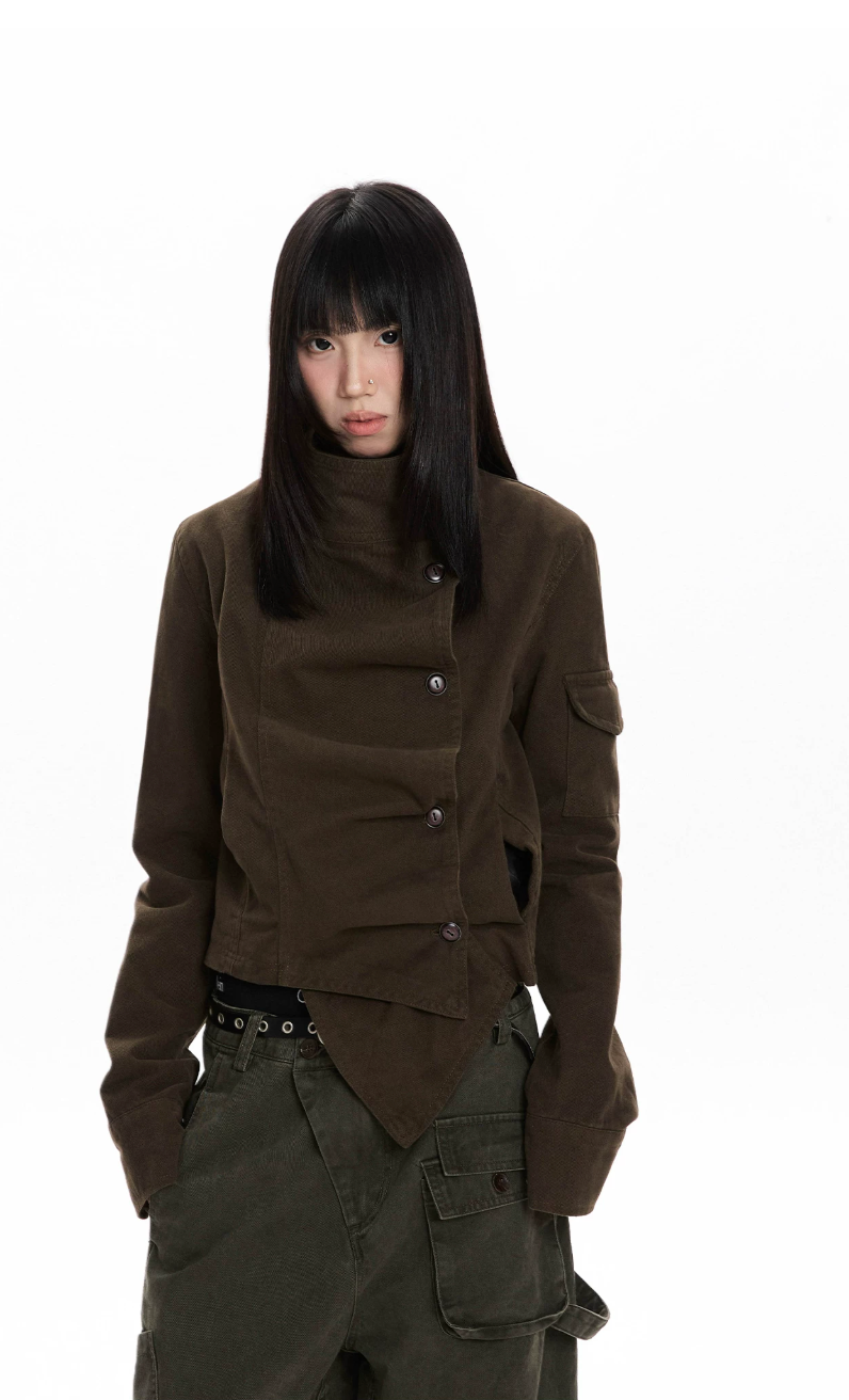 Asymmetric Stand Collar Utility Jacket