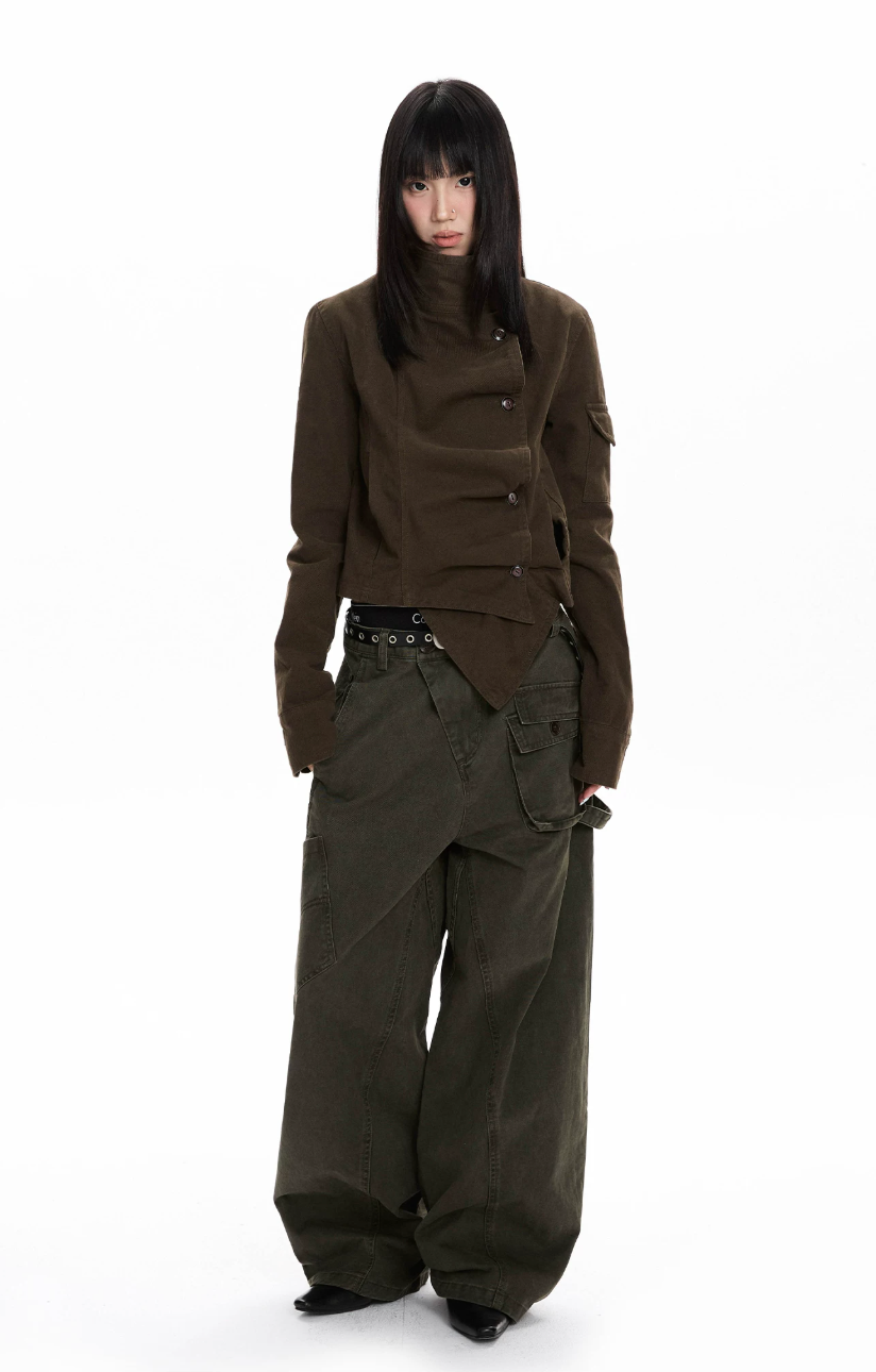 Asymmetric Stand Collar Utility Jacket