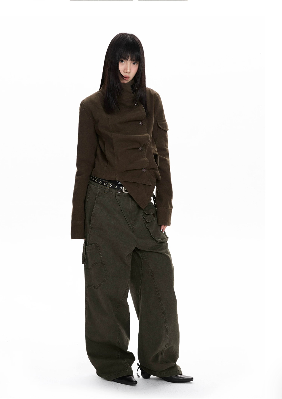Asymmetric Stand Collar Utility Jacket