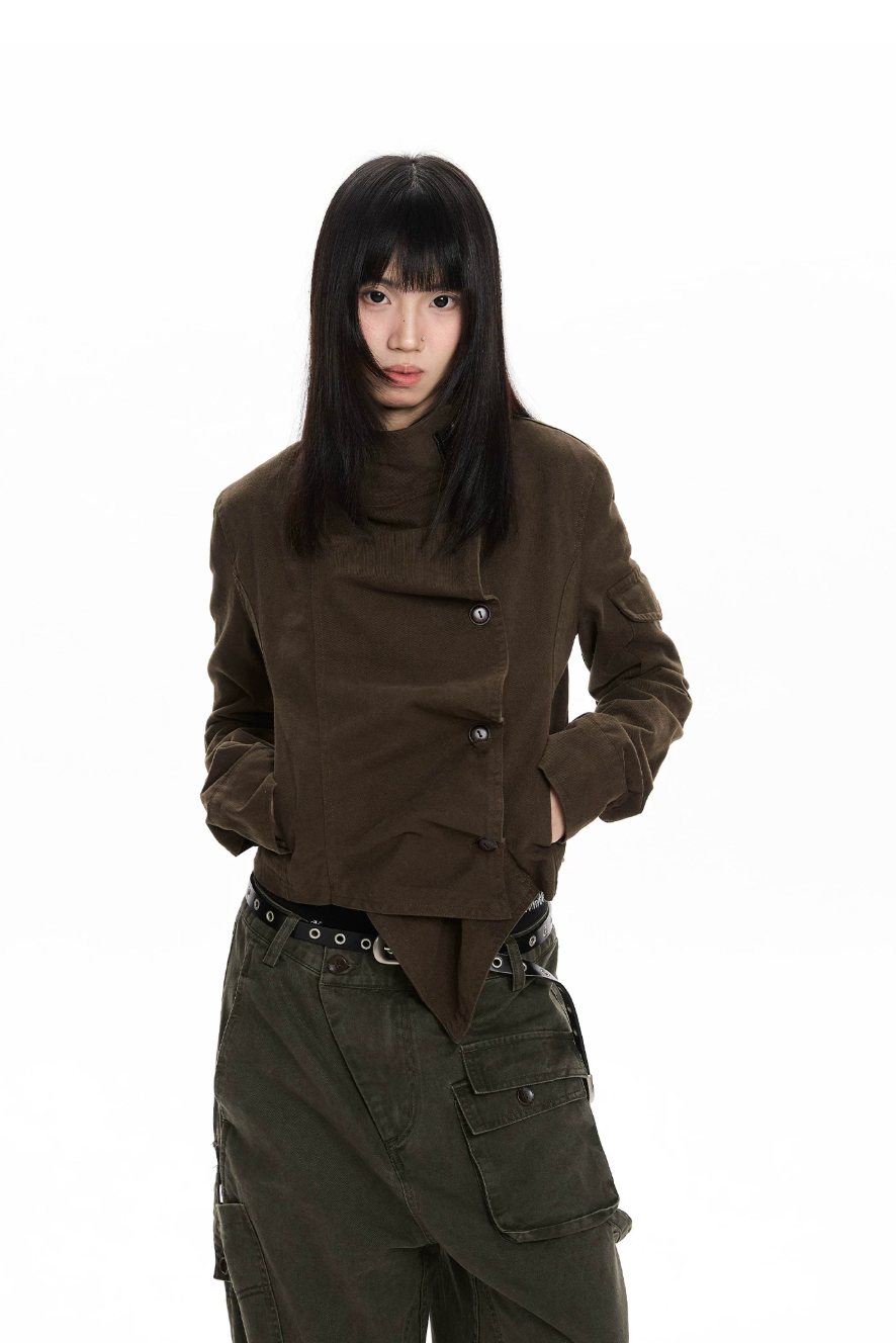 Asymmetric Stand Collar Utility Jacket