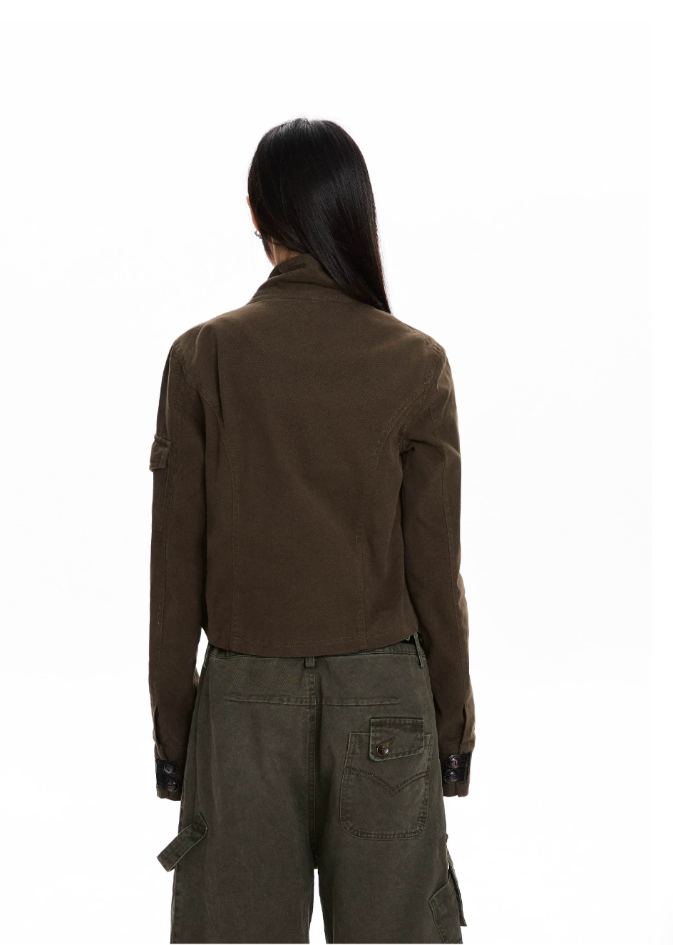 Asymmetric Stand Collar Utility Jacket