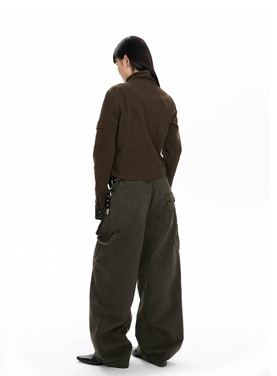 Asymmetric Stand Collar Utility Jacket