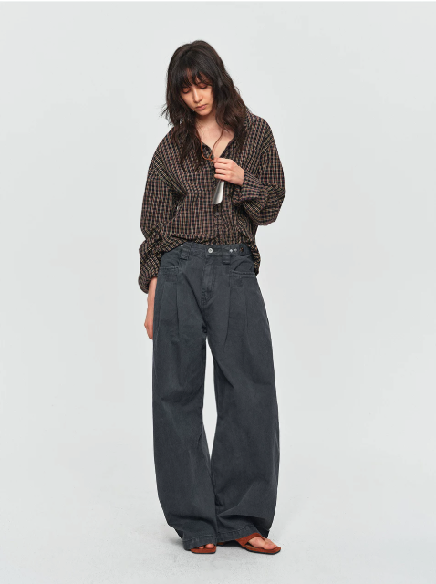 Cotton Pleated Wide-Leg Trousers