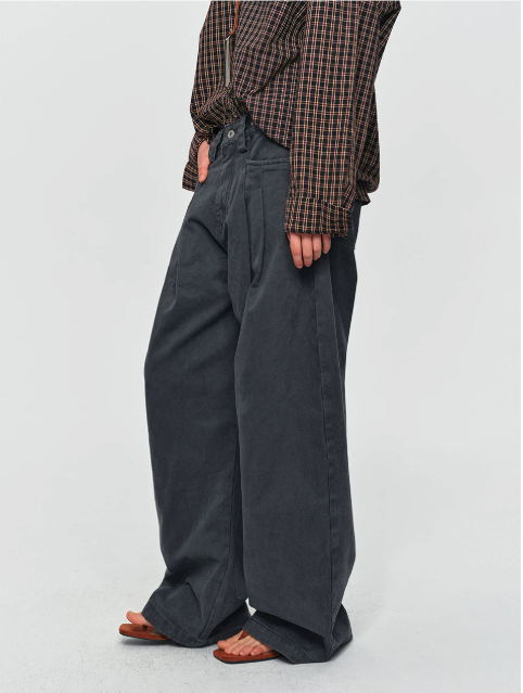 Cotton Pleated Wide-Leg Trousers