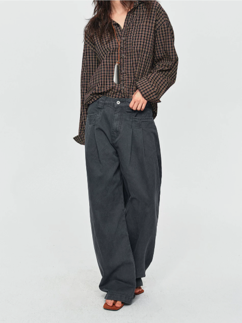Cotton Pleated Wide-Leg Trousers