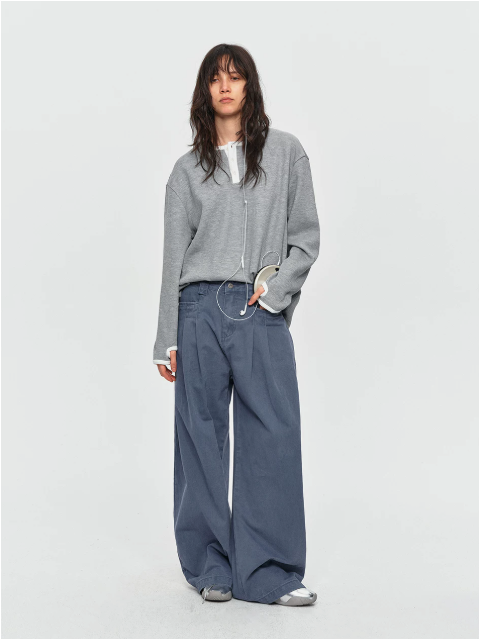 Cotton Pleated Wide-Leg Trousers