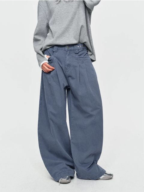 Cotton Pleated Wide-Leg Trousers