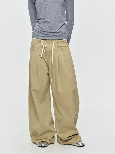 Cotton Pleated Wide-Leg Trousers