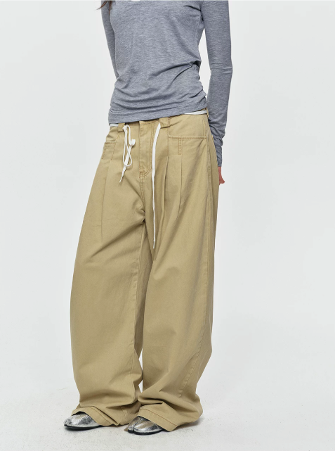 Cotton Pleated Wide-Leg Trousers