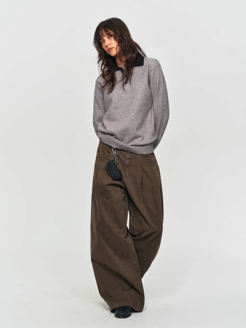 Cotton Pleated Wide-Leg Trousers
