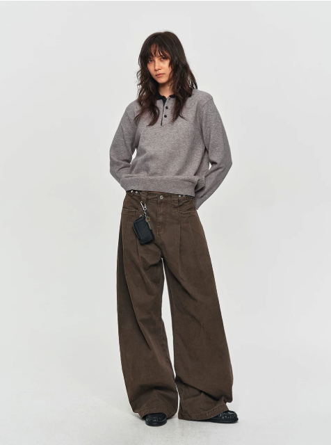 Cotton Pleated Wide-Leg Trousers