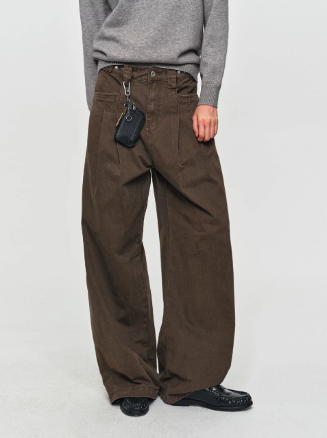 Cotton Pleated Wide-Leg Trousers