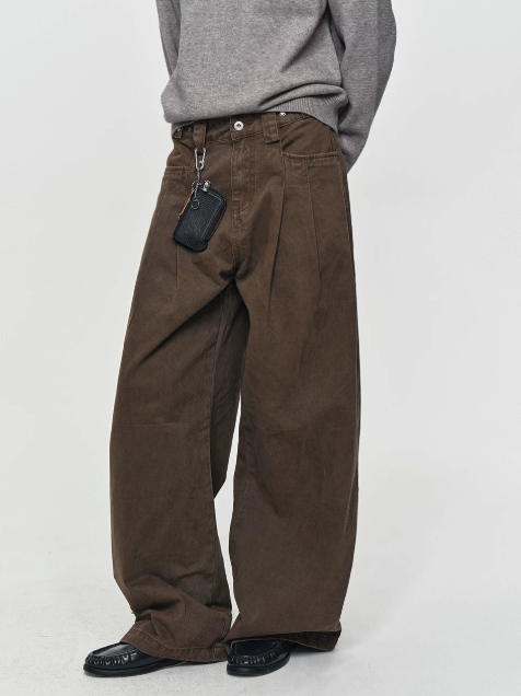 Cotton Pleated Wide-Leg Trousers