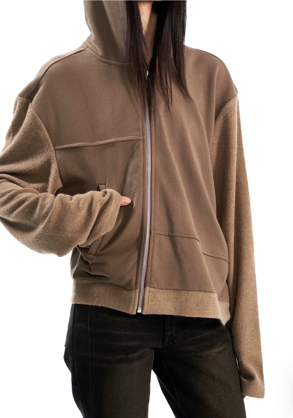 Panelled Cotton Hooded Zip Jacket