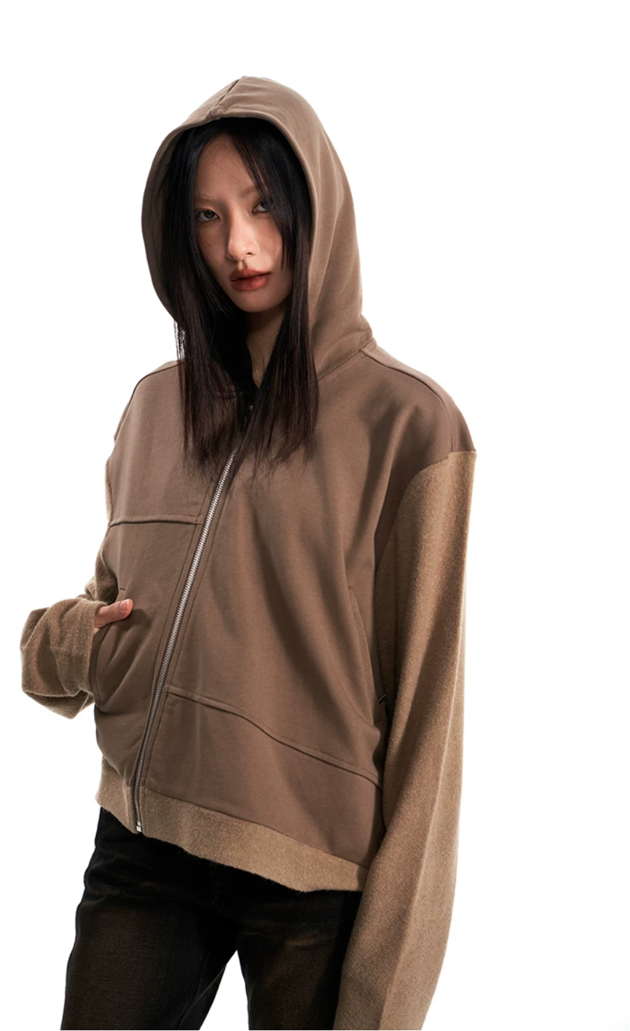 Panelled Cotton Hooded Zip Jacket