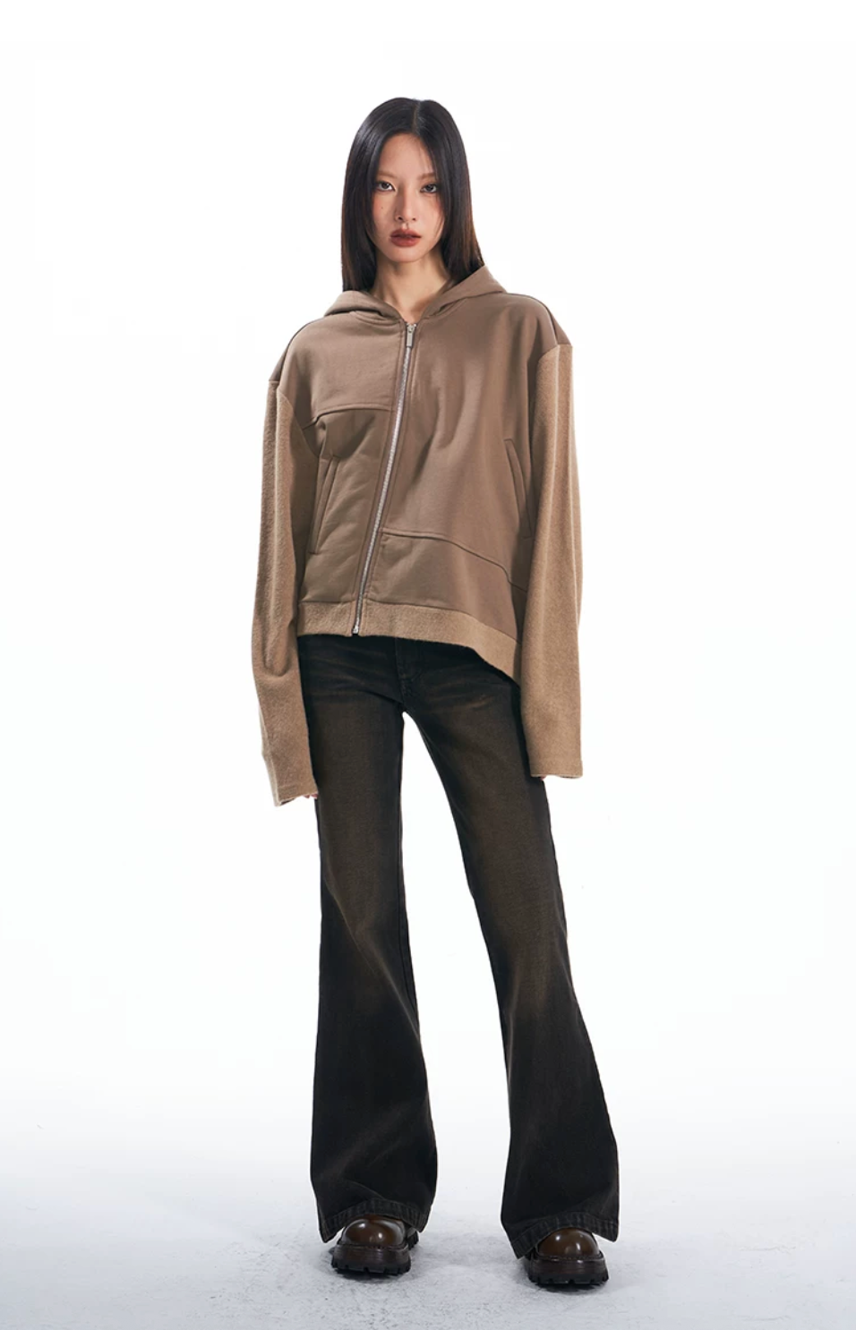 Panelled Cotton Hooded Zip Jacket