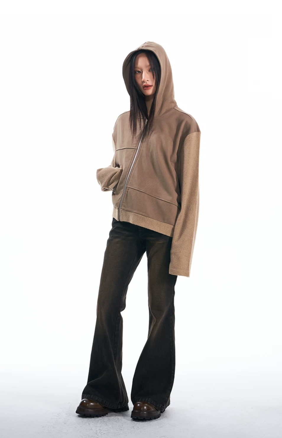 Panelled Cotton Hooded Zip Jacket