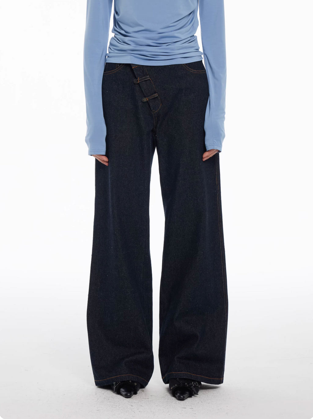 Qing (靛/青) Indigo Hook Waist Jeans