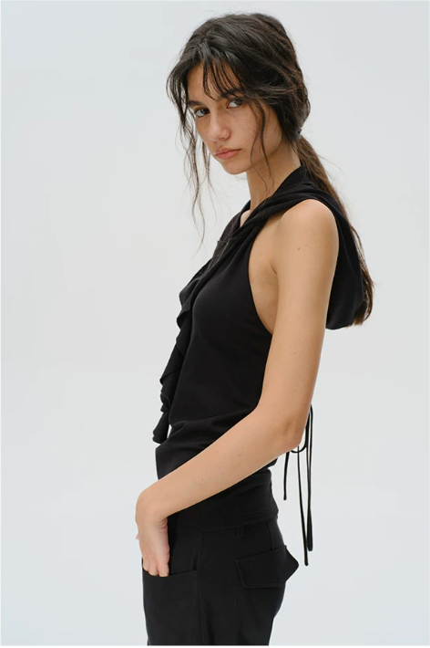 Ruffle Hood Lace Back Top